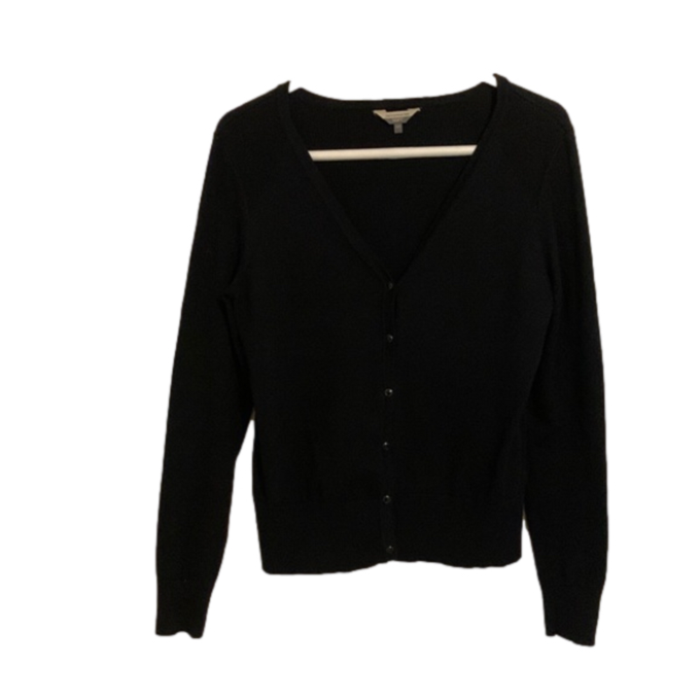 Denver Hayes Black Rib Knit Button Down Cardigan, Small